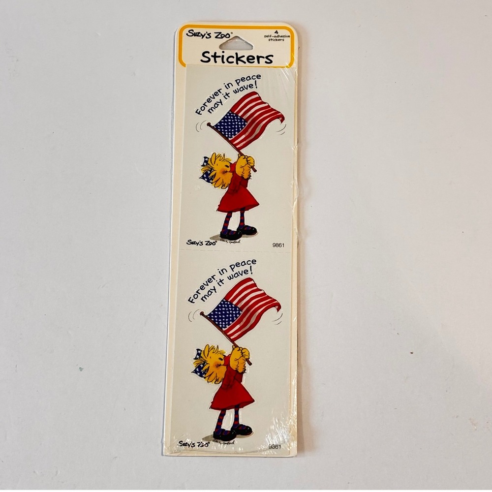 Suzy's Zoo‎ Vintage Stickers Patriotic Duck American Flag Forever In Peace 9861